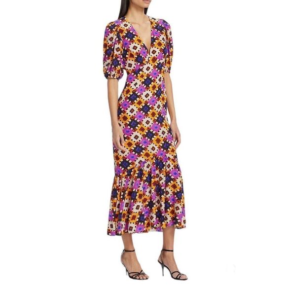 Rhode Ester Dress in Aquarelle Geometric V-Neck Multicolor Women's Size 4 - Picture 1 of 12